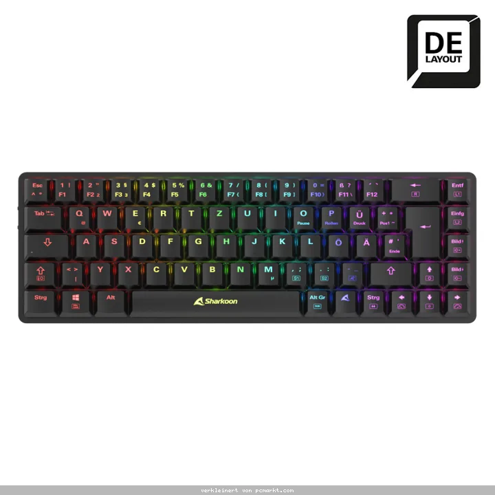 Sharkoon PureWriter W65 schwarz (Brown Switches) - kompakte, kabellose Tastatur mit Aluminiumrahmen und nur 432 Gramm Gewicht