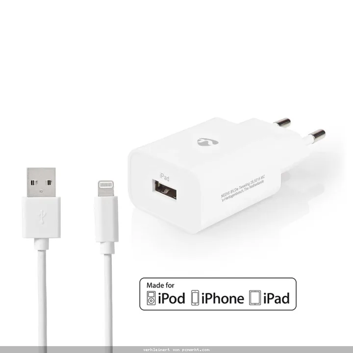 Nedis Netzladegerät 12 W 1x 2.4 A A - Anzahl der Ausgänge: 1, USB-A, Lightning 8-Pin (Lose) Kabel, Single Voltage Output