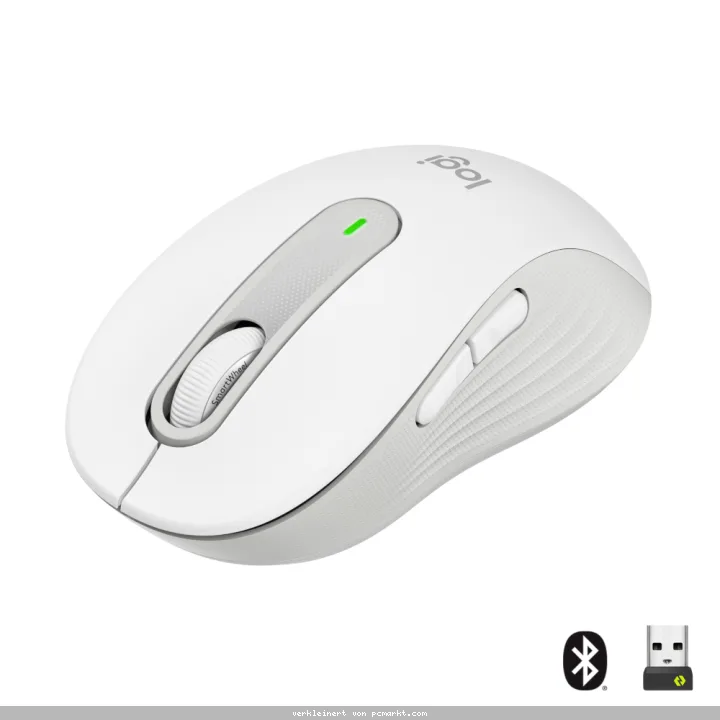 Logitech Signature M650 Large, kabellose Maus, Bluetooth- und Logi Bolt-kompatibel, Siltent Touch, Smartwheel, USB-Empfänger, Offwhite