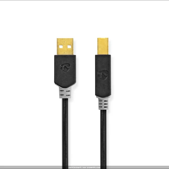 Nedis USB-Kabel | USB 2.0 | USB-A Stecker | USB-B Stecker | 480 Mbps | Vergoldet | 3.00 m | rund | PVC | Anthrazit | Verpackung mit Sichtfenster