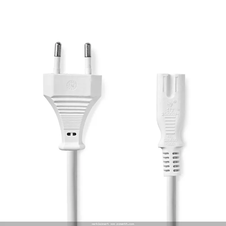 Nedis Stromkabel - Euro Männlich | IEC-320-C7 | 3.00 m Gerade | Gerade | Vernickelt | Flach | PVC | Weiss | Label