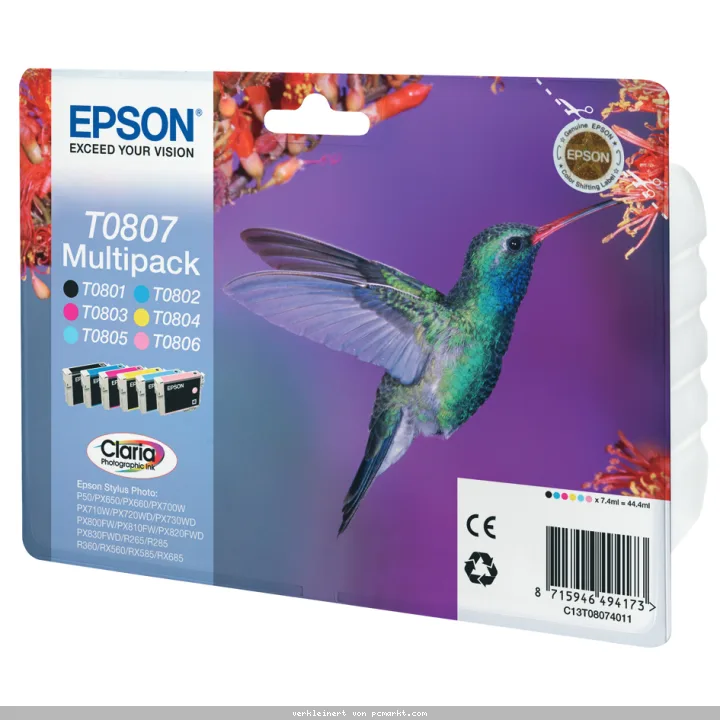 Epson T0807 Tintenpatronen 6er-Pack 6x Farben Für Kompatibilität, siehe Artikel-Beschreibung // Claria Photographic Ink