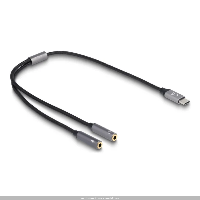 Delock Headset Adapter USB Type-C™ Stecker DAC 24 Bit - / 96 kHz Hi-Res zu 2 x 3,5 mm 3 Pin Klinkenbuchse