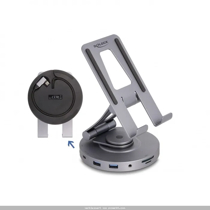 Delock Tablet und Notebook Dockingstation 4K mit integrierter Halterung - HDMI / USB / Hub / SD / Micro SD / PD 3.0 - 360° drehbar