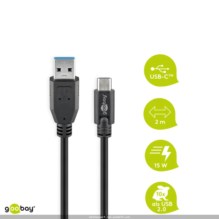 Goobay USB 3.0-Stecker (Typ A) > USB 3.1-Stecker (Typ C) [2m schwarz]