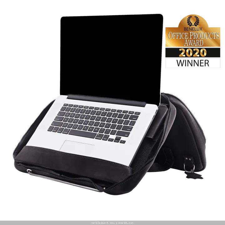 R-Go Viva 15.6" Laptoptasche, Vollnarbenleder - (LWG-Zertifizierung), Integrierter Laptop-Ständer, Schultergurt, Schwarz