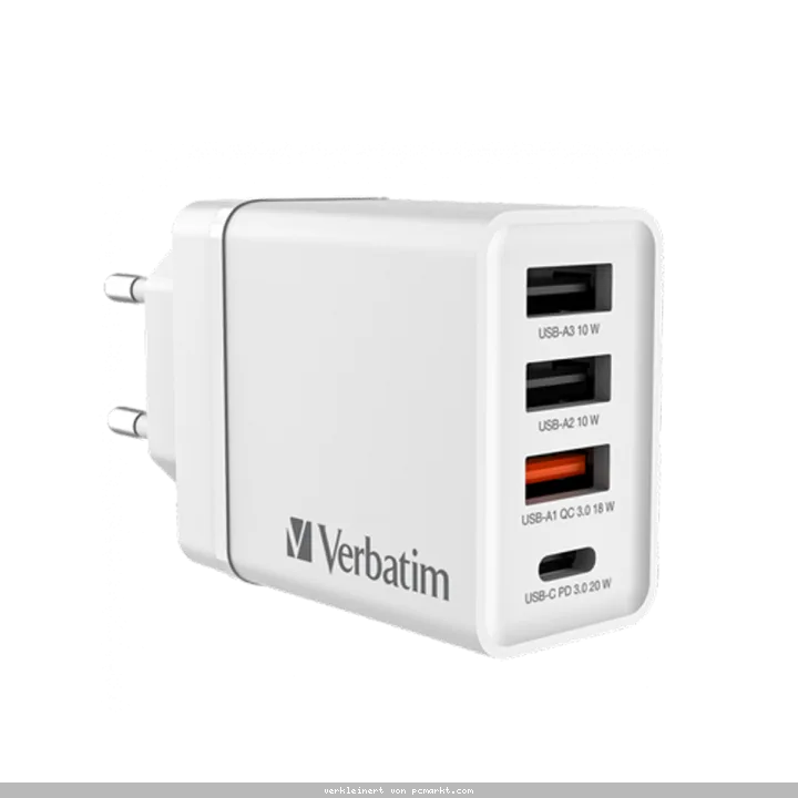 VERBATIM CHR-30EU2 30 W USB Netzladegerät mit 4 Anschlüssen 1 x USB-C® PD 20 W / 1 x USB-A QC 3.0 / 2 x USB-A 10W, weiß