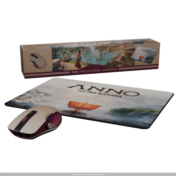 LEXIP Flex Mouse ANNO 117: Pax Romana Edition kabellose Gaming Maus mit 3D-Joystick und Mauspad im Anno 117: Pax Romana Stil
