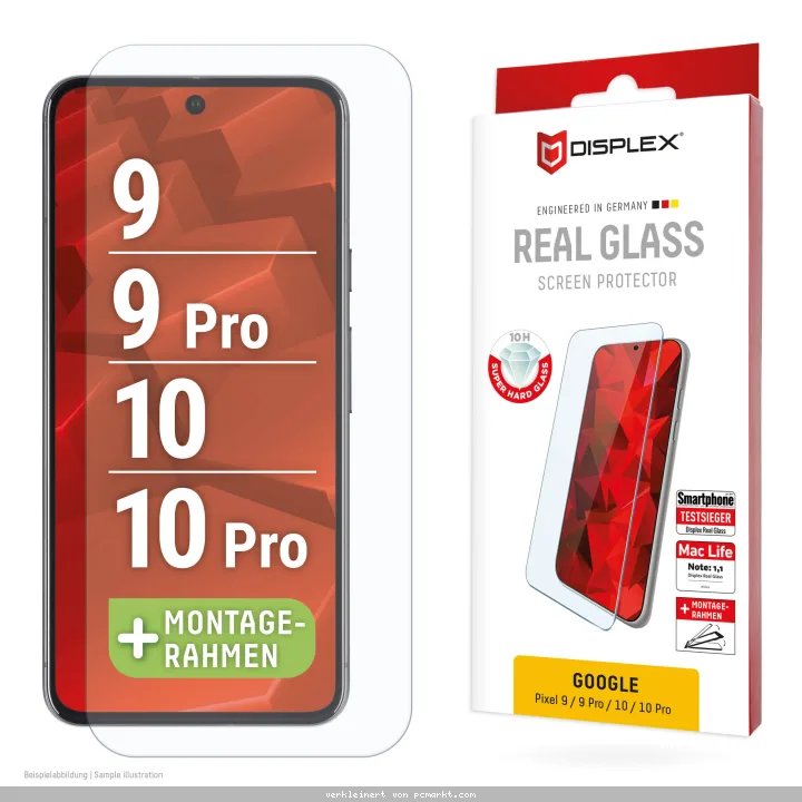 DISPLEX Panzerglas Clear(10H) für Google Pixel 9/9 Pro/10/10 Pro Eco-Montagerahmen, Tempered Glas, kratzer-resistente Schutzfolie, hüllenfreundlich