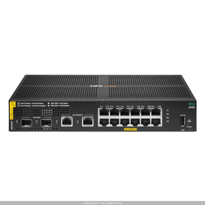 HPE Aruba Networking CX6000 Managed Switch (R8N89B) 14x 1G Ethernet, 2x 1G SFP, PoE/PoE+ 135W