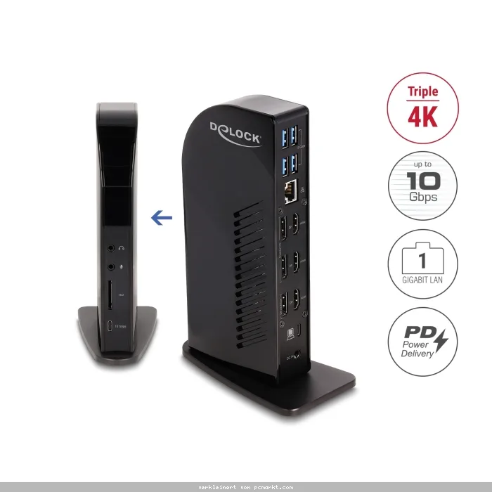 Delock USB Type-C™ Triple Display Dockingstation mit DisplayLink® 4K / USB Hub / LAN / SD / Audio / PD 96 W