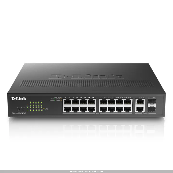 D-Link DGS-1100-18PV2 Smart Managed Switch 16x Gigabit Ethernet, 2x ComboGE/SFP, Desktop/19"-Rackmontage
