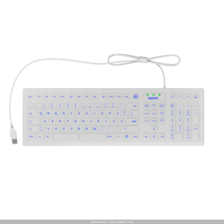 Keysonic KSK-8031INEL - Hygienische Industrietastatur USB-Anschluss, Beleuchtet, Silikon, weiß, Wasser und Staub geschützt, Deutsches Layout