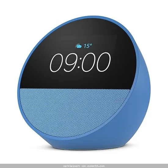 Amazon Echo Spot (2024), blau Smart Clock, Erinnerungen, Wetter, Timer und mehr. Lass dir Songtitel anzeigen und steuere einfach per Sprachbefehl
