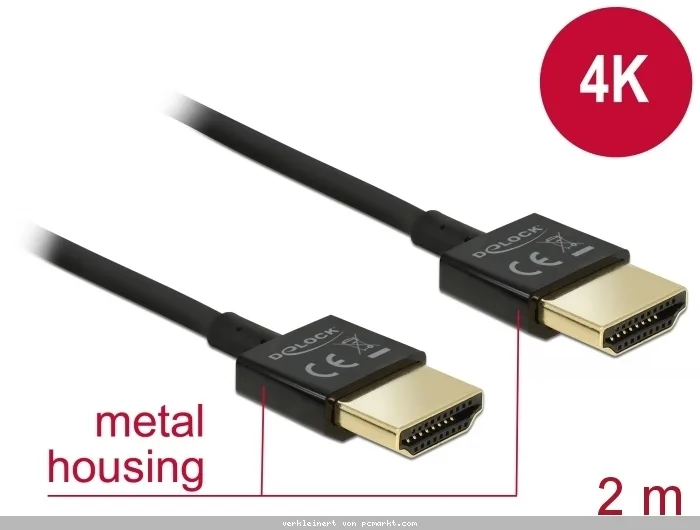 Delock Kabel High Speed HDMI mit Ethernet 4K, 2m, Slim High Quality