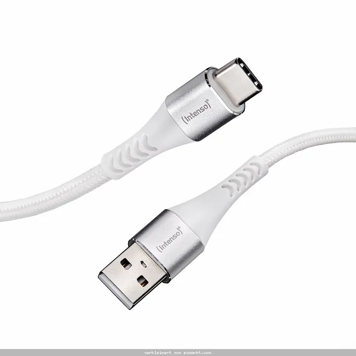 Intenso USB-Kabel A315C Nylon 1,5m weiß, USB-A und USB-C Anschluss, unterstützt Schnelladen (PD) bis 60W