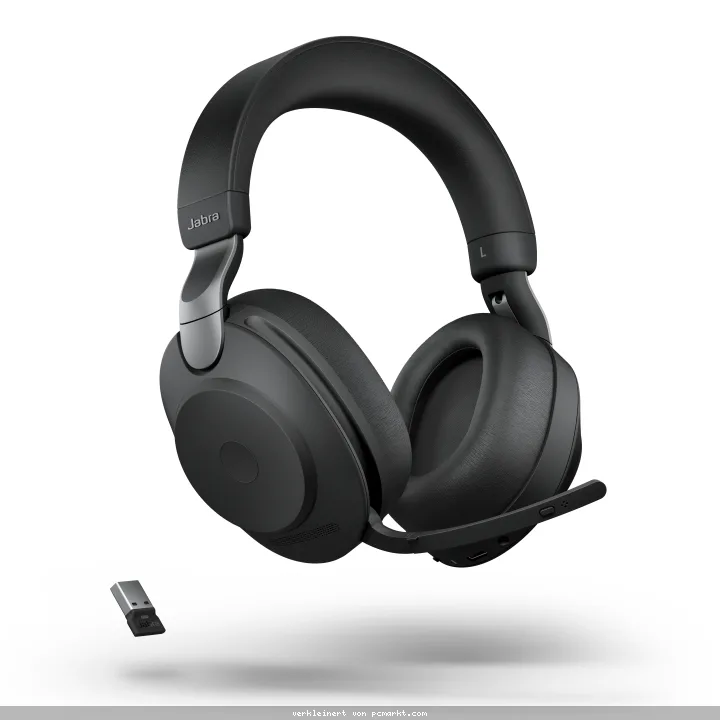 Jabra Evolve2 85 Headset, Stereo, kabellos, schwarz Bluetooth, inkl. Link 380 USB-A, inkl. Ladestation