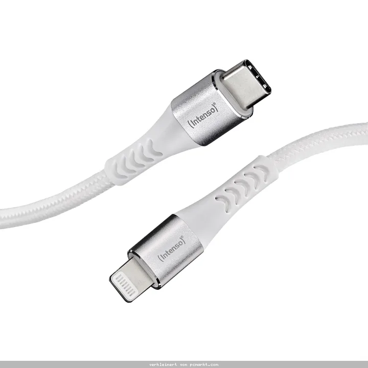 Intenso USB-Kabel C315L Nylon 1,5m weiß, USB-C und Lightning Anschluss, unterstützt Schnelladen (PD) bis 60W