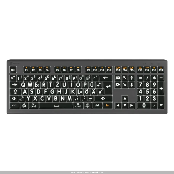 LogicKeyboard Mac Astra 2 Großdruck-Tastatur DE Hintergrundbeleuchtung, Weiß auf Schwarz