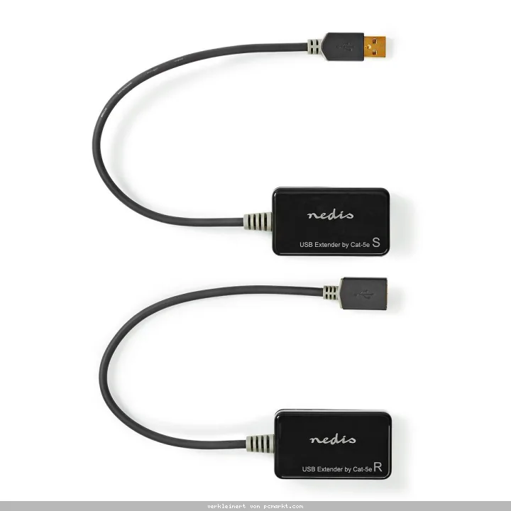 Nedis USB-Extender | USB 1.1 | 1x RJ45 Female | 1x USB-A Buchse | 1x USB-A Stecker | 1x RJ45 Female | 50 m | 12 Mbps | vergoldet | rund | PVC | Schwar