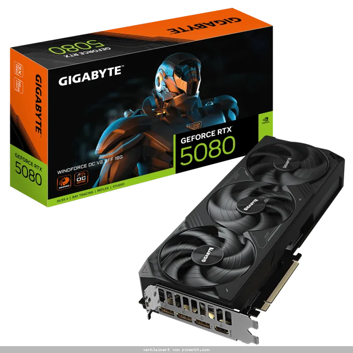 GIGABYTE GeForce RTX 5080 Windforce OC SFF 16G V2 Grafikkarte - 16GB GDDR7, HDMI, 3x DP