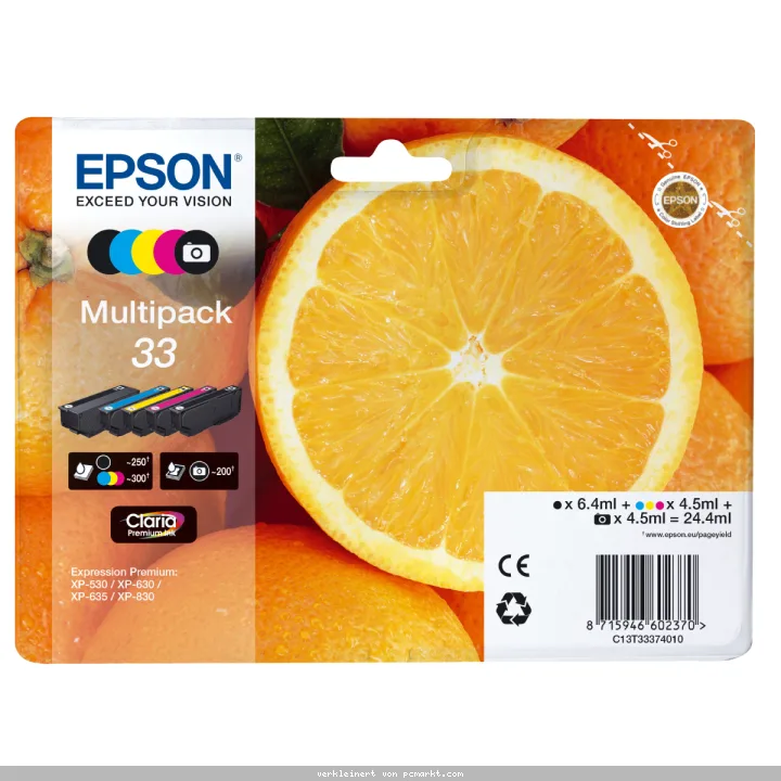 Epson 33 Tintenpatronen 5er-Pack 5x Farben Claria Premium Ink Für Kompatibilität, siehe Artikel-Beschreibung | 5x Tintenpatronen: Schwarz, Photo Black