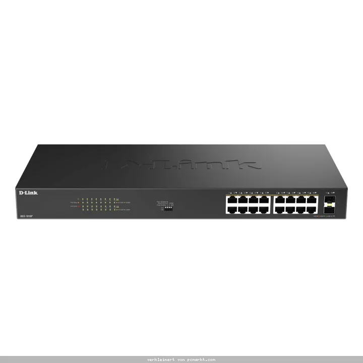 D-Link DGS-1018P Unmanaged Switch 18-Port, 16x 1G RJ45 (PoE+), 2x 1G SFP (Uplink)