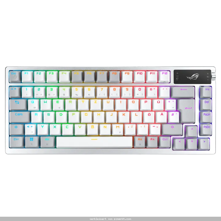 ASUS ROG Azoth White RGB Gaming Tastatur mit 75% Layout - kabellose RGB Gaming Tastatur im Layout 75% mit Bluetooth und einem OLED Display zum ablesen