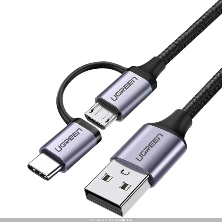 UGREEN Kabel USB-A zu Micro USB + USB-C 1m schwarz