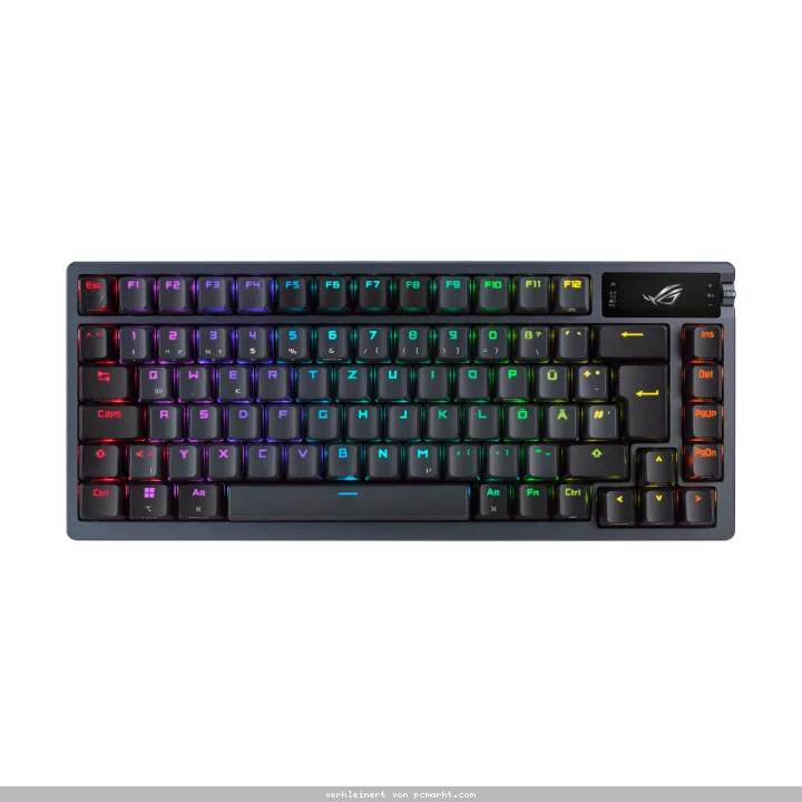 ASUS ROG Azoth RGB Gaming Tastatur mit 75% Layout - kabellose RGB Gaming Tastatur im Layout 75% mit Bluetooth und einem OLED Display zum ablesen von S