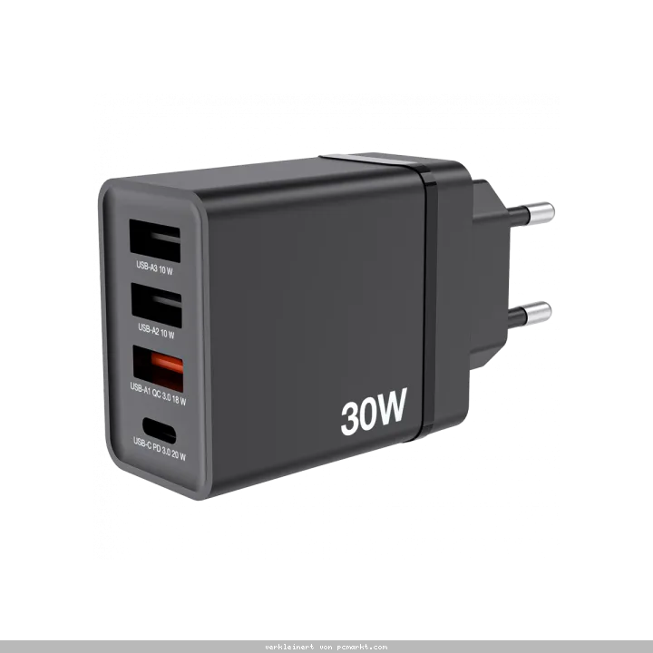 VERBATIM CHR-30EU2 30 W USB Netzladegerät mit 4 Anschlüssen 1 x USB-C® PD 20 W / 1 x USB-A QC 3.0 / 2 x USB-A 10W, schwarz