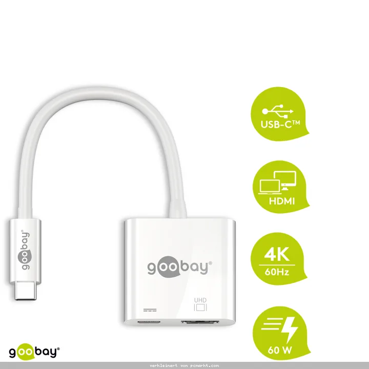 Goobay USB-C™-Adapter HDMI 4k60Hz, PD, weiß - erweitert ein USB-C™ Gerät um einen HDMI™Anschluss
