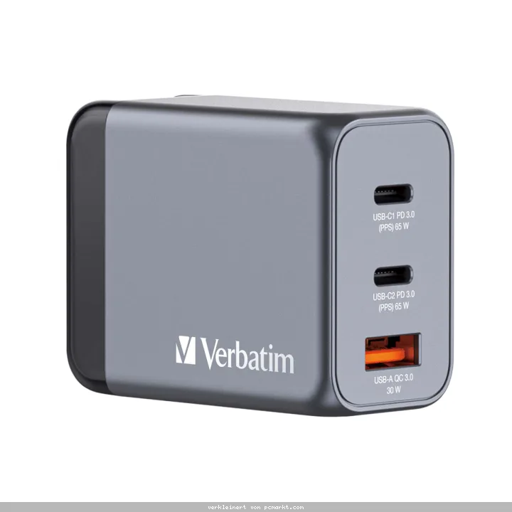 VERBATIM GNC-65 GaN Netzladegerät 3 Port 65W USB A/C