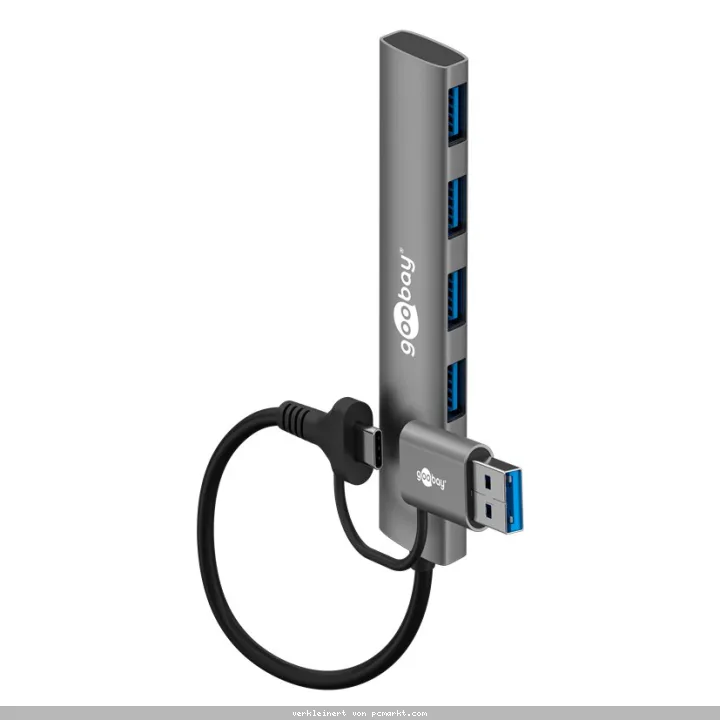 Goobay 2in1 Slim 4-Port USB-Hub, 5 Gbit/s