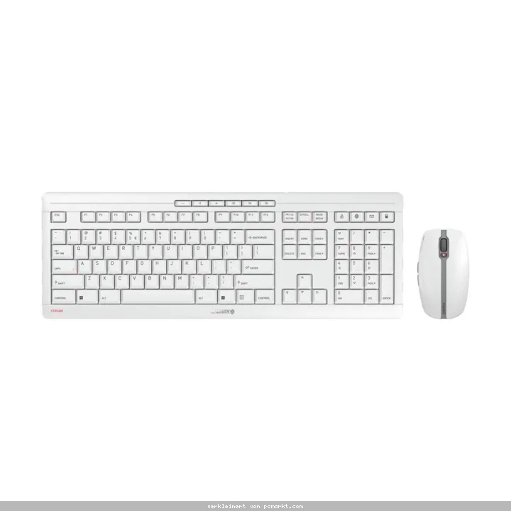 CHERRY Stream Desktop Set Recharge, QWERTY-Layout US mit Euro-Symbol, kabelloses Maus & Tastatur-Set, Weiß-Grau