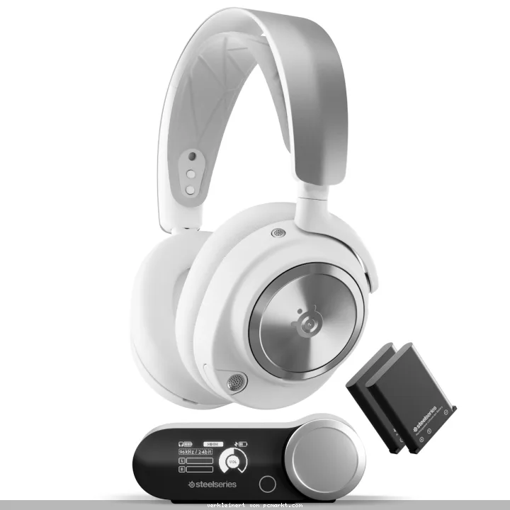 SteelSeries Gaming Headset Arctis Nova Pro Wireless White Multi-System Gaming-Headset mit wechselbarem Akku (Infinity Power System) und Active Noise C
