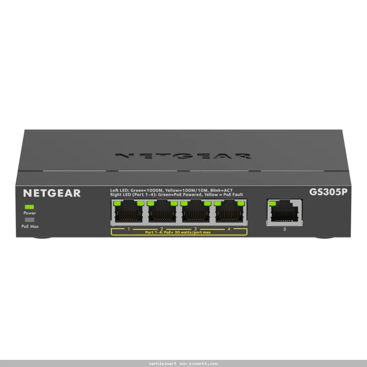 NETGEAR GS305P Unmanaged Switch 5x 1G Ethernet (4x PoE/PoE+, max. 63W)