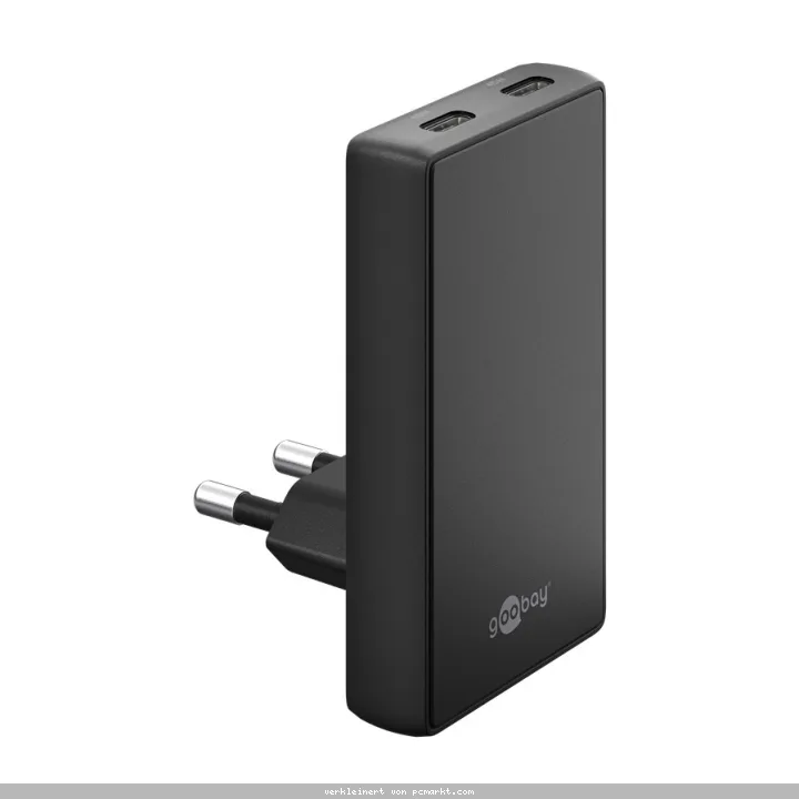 Goobay USB-C™ PD GaN Dual-Schnellladegerät 90° Flat (45 W) schwa