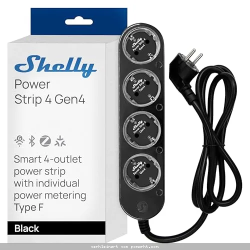 Shelly Power Strip 4 Gen4 schwarz - 4-fach Steckdosenleiste, WiFi, Bluetooth, Zigbee, Matter, HomeKit, Alexa / bis zu 12 A pro Steckdose (insgesamt 16