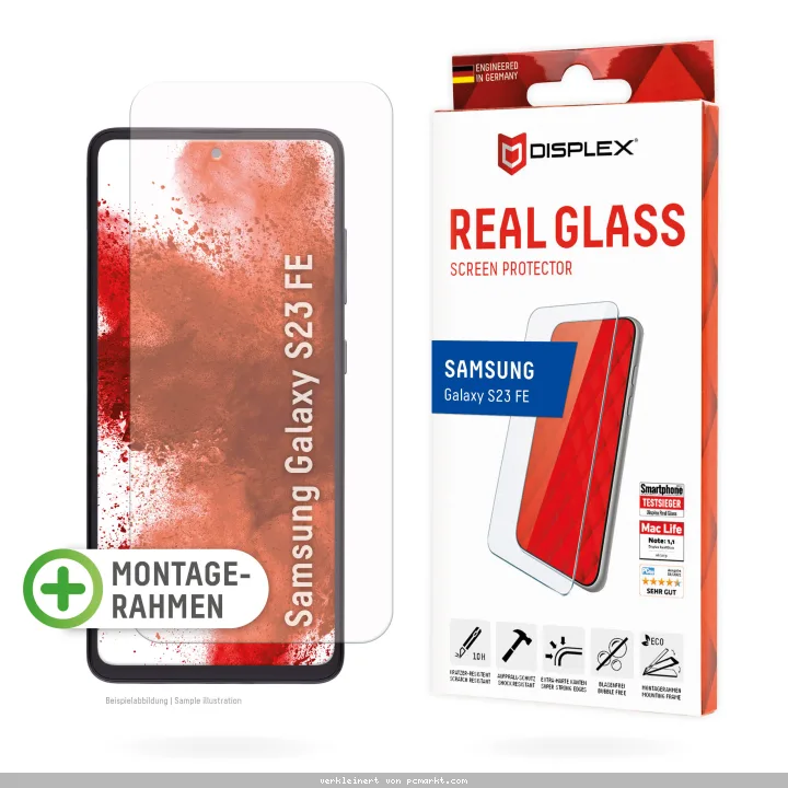 DISPLEX Panzerglas 2D/ Clear (10H) für Samsung Galaxy S23 FE Eco-Montagerahmen, Tempered Glas, kratzer-resistente Schutzfolie, hüllenfreundlich