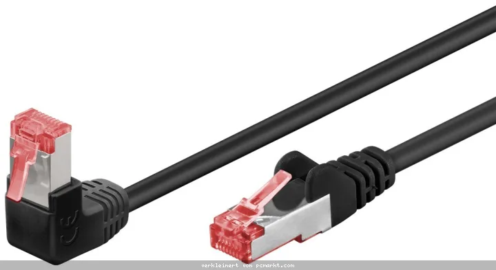 Goobay CAT 6 Patchkabel 1x 90° gewinkelt, S/FTP (PiMF), Schwarz, 3m