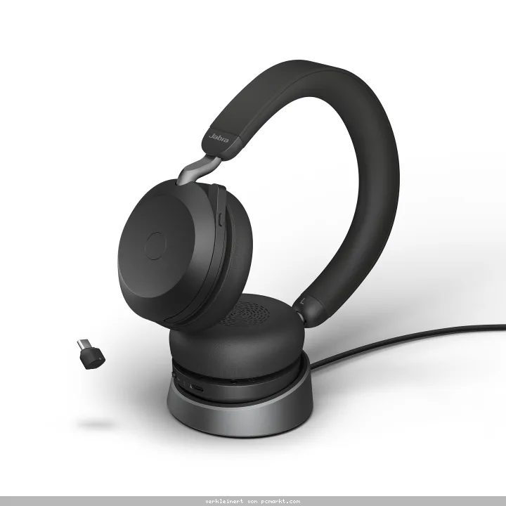 Jabra Evolve2 75 Headset, USB-C Kabellos, Bluetooth, Schwarz, mit Ladestation [MS zertifiziert]