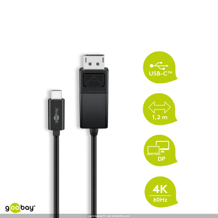 Goobay USB-C auf DisplayPort Kabel, Schwarz 4k@60Hz, 1,20 m