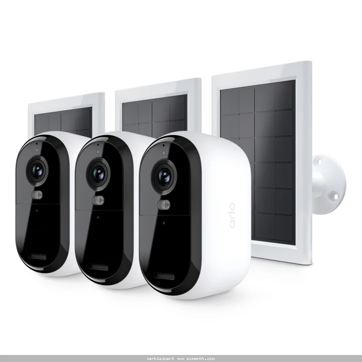 Arlo Essential 3 2K Kamera Weiß 3er Set inkl. Solarpanel 4MP (2560x1440), WLAN, Akku, Indoor/Outdoor, Intelligente Erkennung