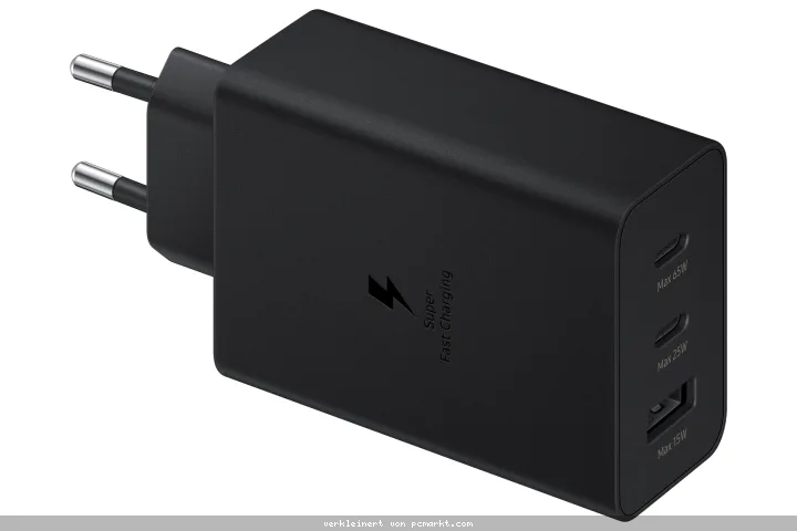 Samsung Reiseladegerät Trio (65W), schwarz Drei Anschlüsse (USB Type-C/ USB-A), PD 3.0 und Super Fast Charging bis zu 65 Watt
