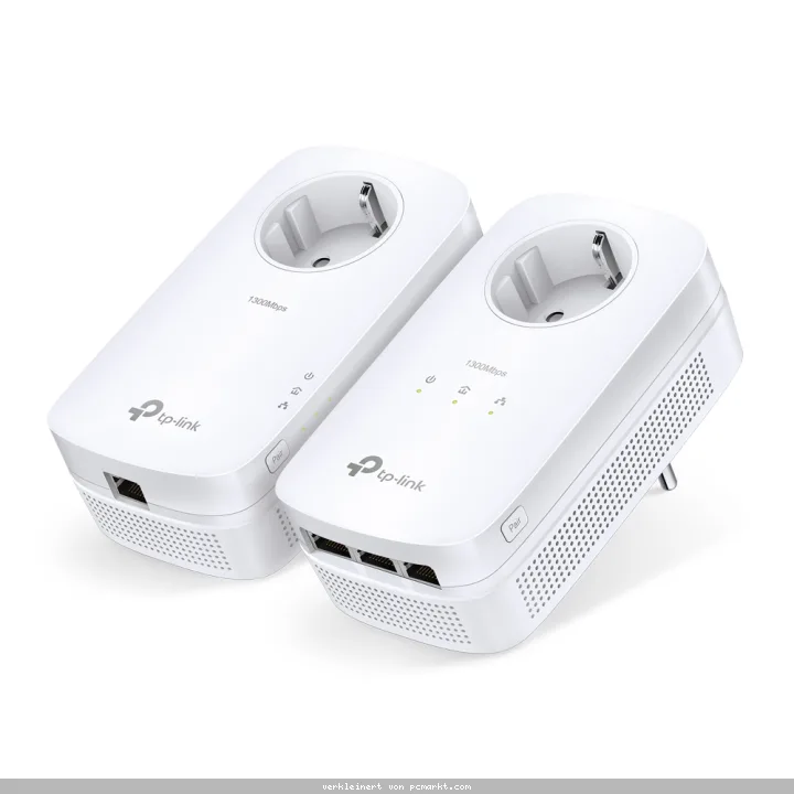 TP-Link AV1300 Gigabit Powerline Set mit Steckdosen 2 x Adapter (1-Port/3 -Port), bsi zu 1.300 MBi/s, HomePlug AV2 Standard