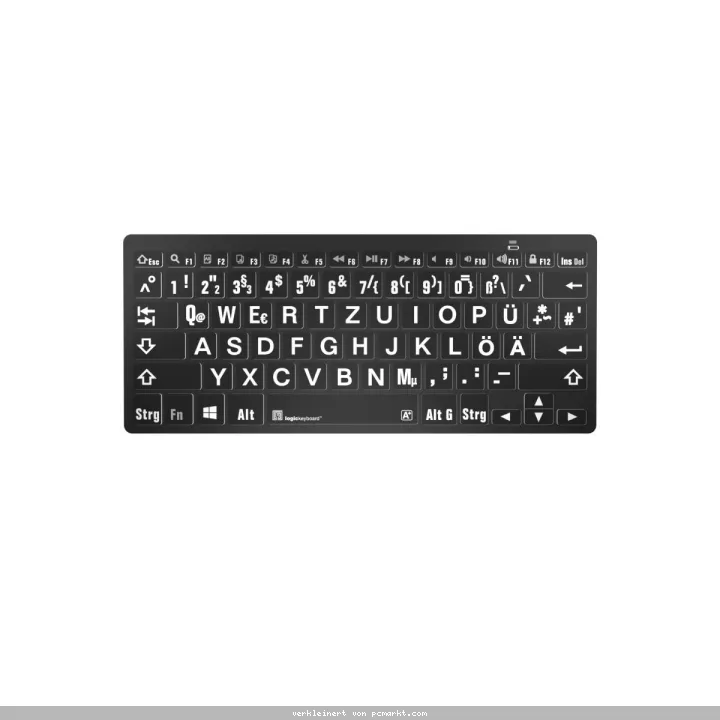 LogicKeyboard PC Bluetooth Großdruck-Tastatur Weiß auf Schwarz, Mini Layout