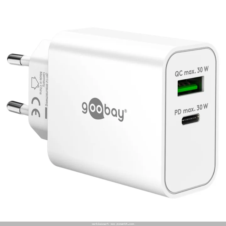 Goobay USB-C™ PD GaN Dual-Schnellladegerät (30 W) weiß
