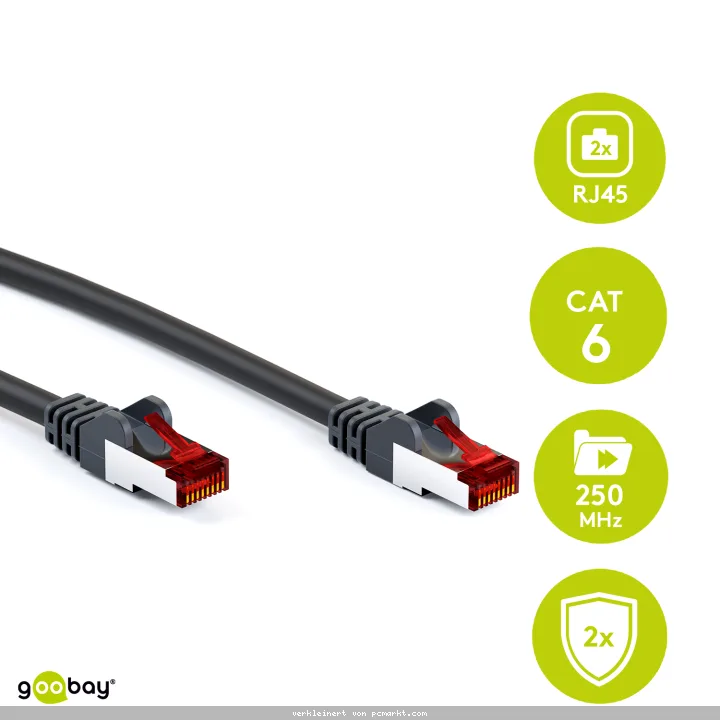 Goobay CAT 6 Patchkabel, S/FTP (PiMF), Schwarz 10m LSZH halogenfrei, Kupfer