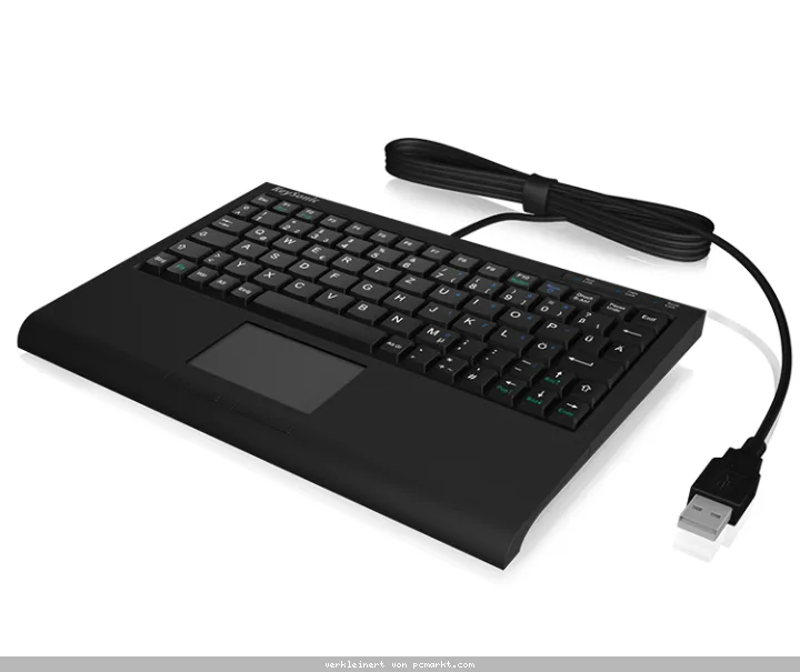 KeySonic ACK-3410 USB-Tastatur (DE) Kompakt-Mini-Tastatur mit integriertem Smart-Touchpad, SoftSkin Beschichtung, Leiser Tastenanschlag